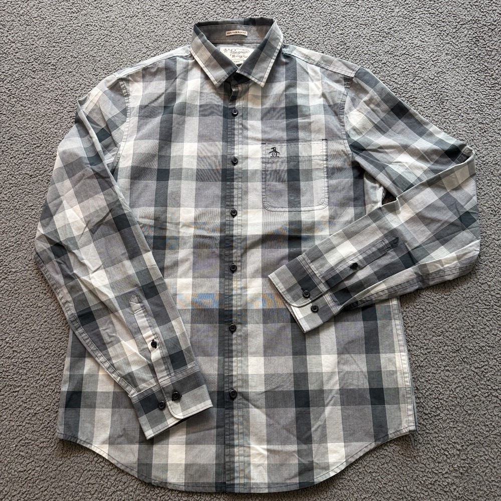 Original Penguin Heritage Slim Fit Plaid Long Sleeve Button Up Shirt Men's M